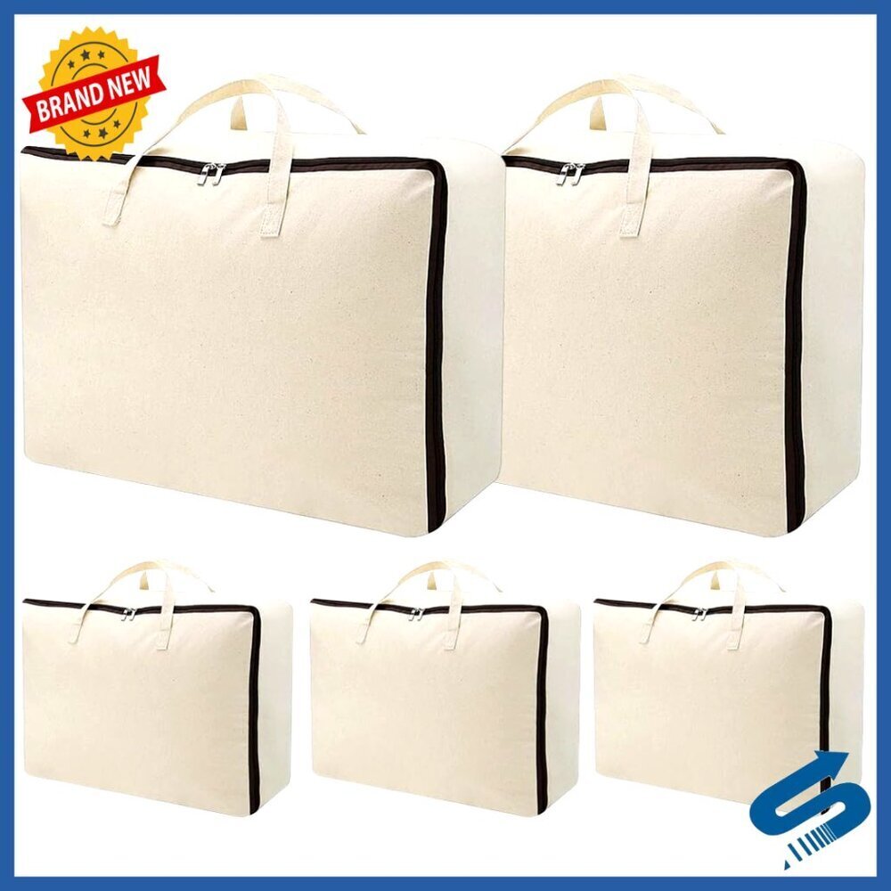 Oversized Storage Bags Natural Cotton Canvas Zippered Organizer Tote Reusable